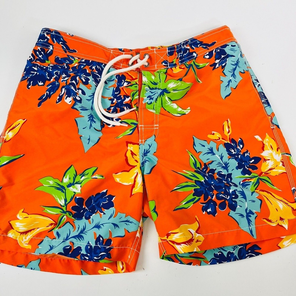 Polo By Ralph Lauren Swim Trunks Shorts Men Orange Drawstring Polyester M